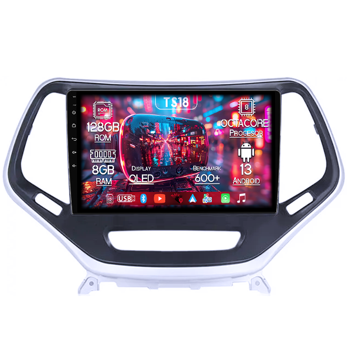 Navigatie dedicata Jeep Cherokee 5 2014-2018, 8GB RAM 128GB ROM, Octacore, Platforma TS18, Android 13, Display QLED 9”, Suporta camera 360º, DSP, Carplay&Android Auto, SIM 4G, Ventilator Activ [1]