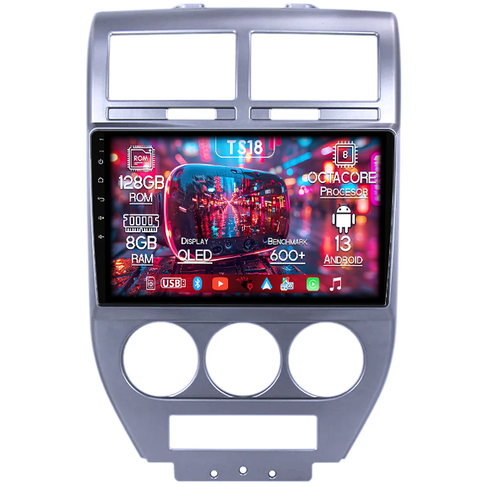 Navigatie dedicata Jeep Compass 2007-2009, 8GB RAM 128GB ROM, Octacore, Platforma TS18, Android 13, Display QLED 10”, Suporta camera 360º, DSP, Carplay&Android Auto, SIM 4G, Ventilator Activ [1]