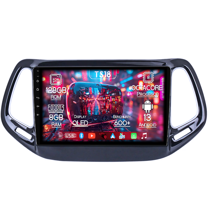 Navigatie dedicata Jeep Compass 2016-2018, 8GB RAM 128GB ROM, Octacore, Platforma TS18, Android 13, Display QLED 10”, Suporta camera 360º, DSP, Carplay&Android Auto, SIM 4G, Ventilator Activ [1]