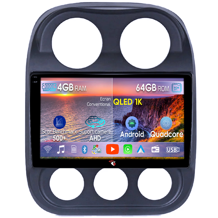 Navigatie dedicata Jeep Compass Patriot 2010-2016, 4GB RAM 64GB ROM, Octacore, Android 14, Display QLED 1K 10", Carplay&Android Auto, SIM 4G, Ventilator Activ [1]