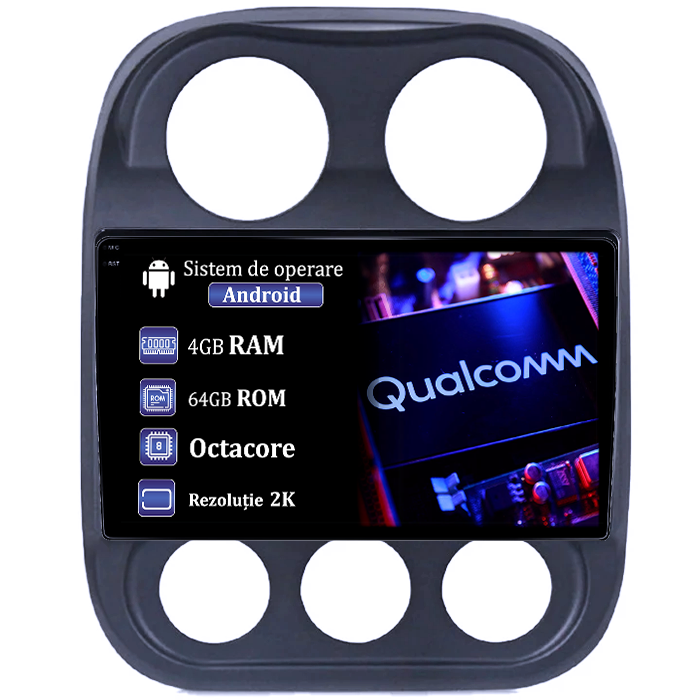 Navigatie dedicata Jeep Compass Patriot 2010-2016, 4GB RAM 64GB ROM, Procesor Qualcomm Octacore, Android 14, Rezolutie 2K, Display QLED 10", DSP, Carplay&Android Auto, SIM 4G [1]