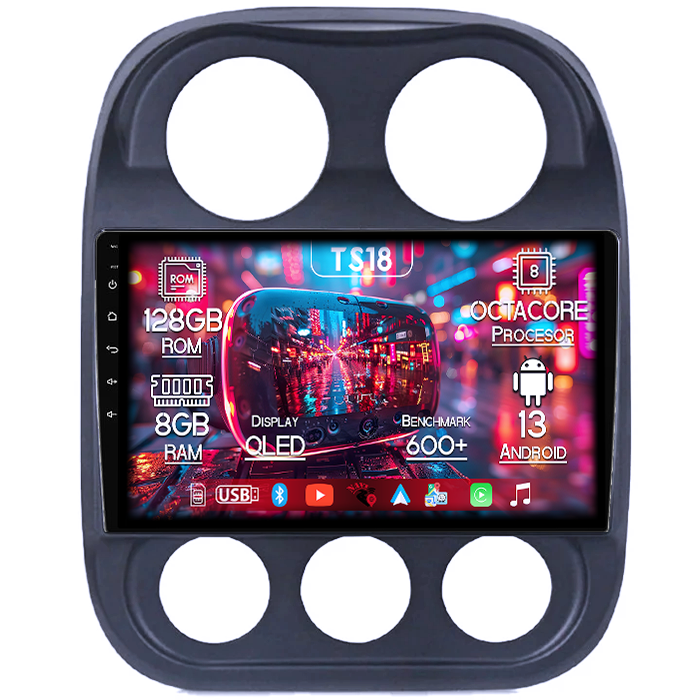 Navigatie dedicata Jeep Compass Patriot 2010-2016, 8GB RAM 128GB ROM, Octacore, Platforma TS18, Android 13, Display QLED 10”, Suporta camera 360º, DSP, Carplay&Android Auto, SIM 4G, Ventilator Activ [1]