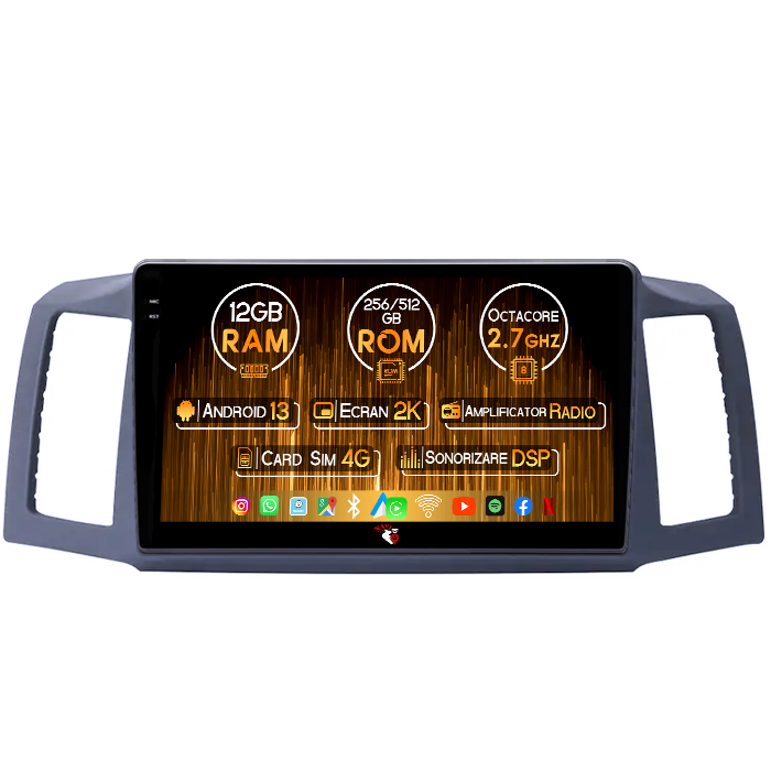 Navigatie dedicata JEEP Grand Cherokee 2004-2007, 12GB RAM 256/512GB ROM, Android 13, Rezolutie 2K, Display QLED 9", DSP, Carplay&Android Auto, SIM 4G, Ventilator Activ, Suport Camere 360 [1]