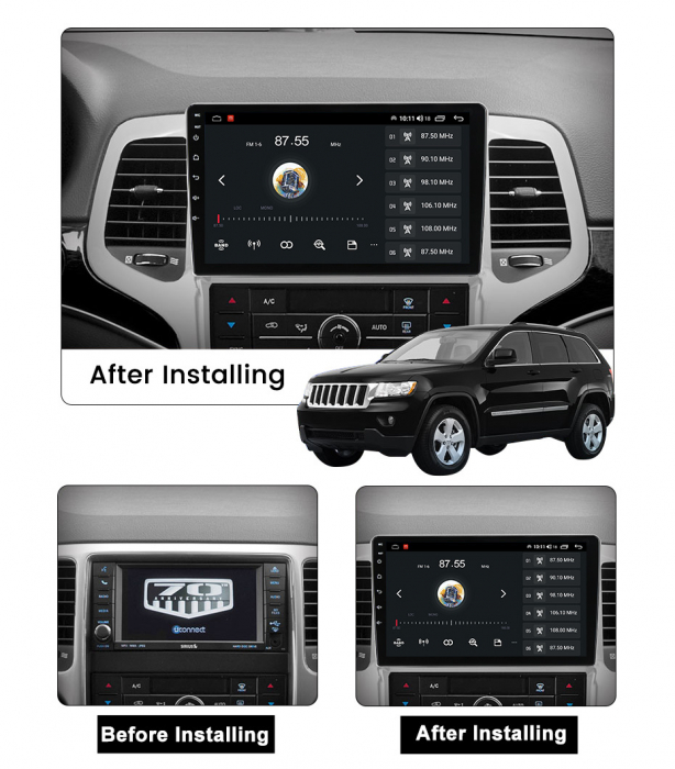 Navigatie dedicata Jeep Grand Cherokee 2010-2013, 4 GB RAM 32 ROM, Android 13, Display QLED, 9", DSP, Carplay, Android Auto, Internet, Youtube , Waze , WI-FI , USB , Bluetooth [6]