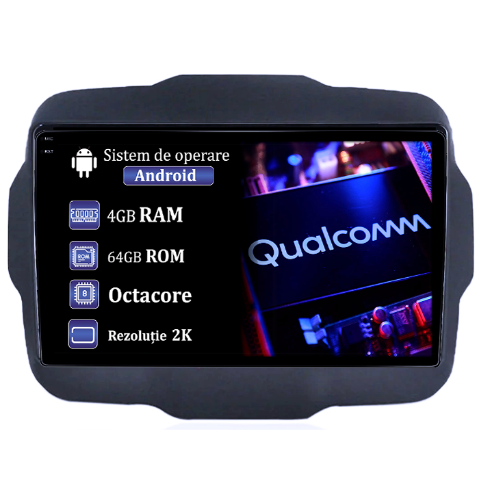 Navigatie dedicata Jeep Renegade 2016-2018, 4GB RAM 64GB ROM, Procesor Qualcomm Octacore, Android 14, Rezolutie 2K, Display QLED 9", DSP, Carplay&Android Auto, SIM 4G [1]