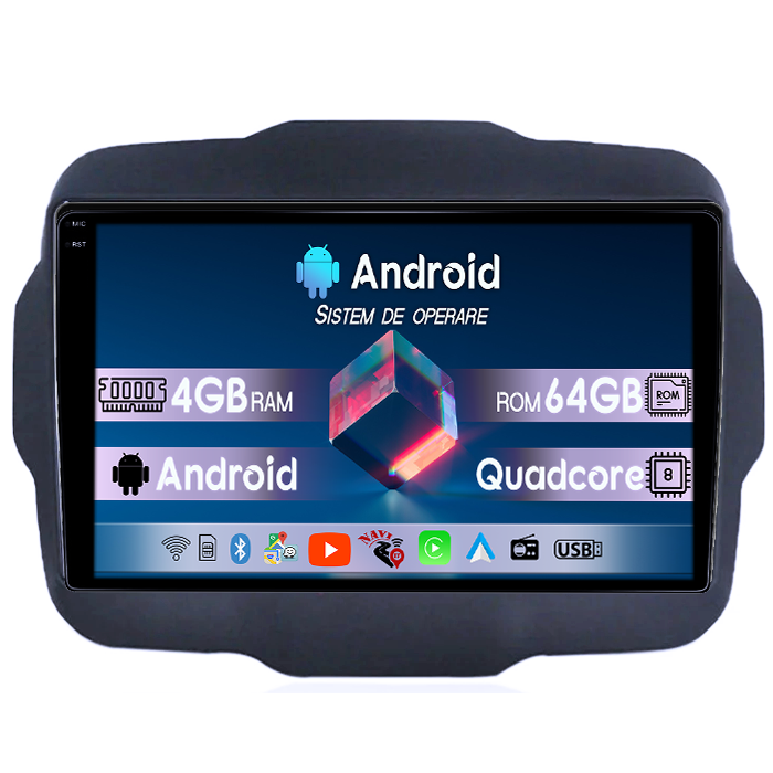 Navigatie dedicata Jeep Renegade 2016-2018, 4GB RAM 64GB ROM, Quad Core, Display 9" QLED 1K, Carplay, Android 14, Bluetooth, Magazin Play, Suport Camere AHD [1]