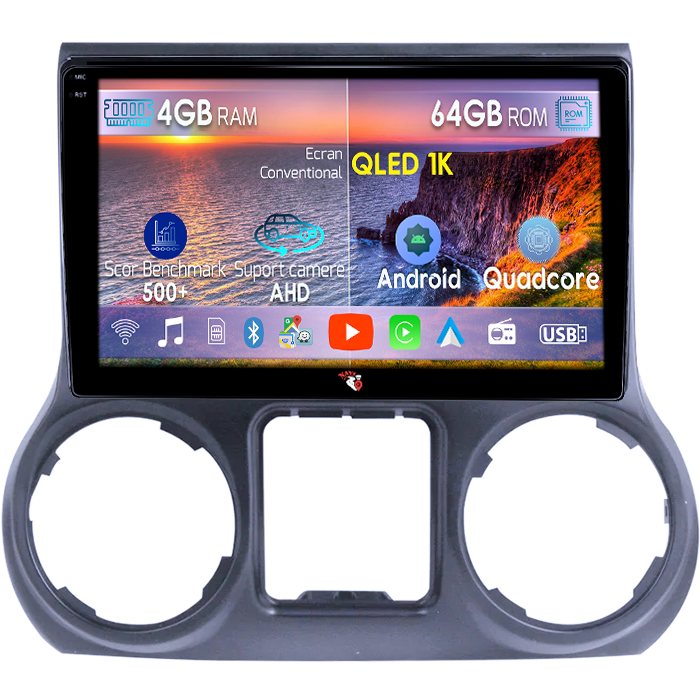 Navigatie dedicata Jeep Wrangler 2011-2016, 4GB RAM 64GB ROM, Octacore, Android 14, Display QLED 1K 10", Carplay&Android Auto, SIM 4G, Ventilator Activ [1]