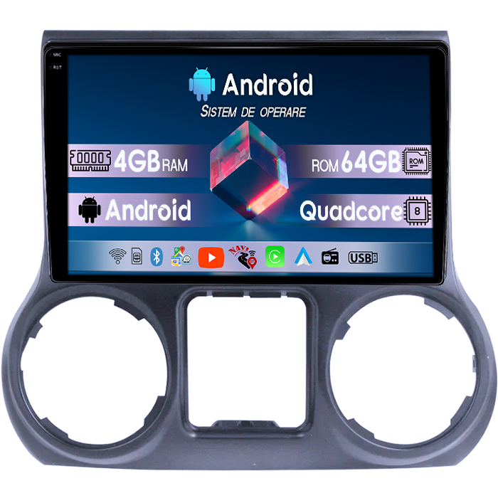 Navigatie dedicata JEEP Wrangler 2011- 2016, 4GB RAM 64GB ROM, Quad Core, Display 10" QLED 1K, Carplay, Android 14, Bluetooth, Magazin Play, Suport Camere AHD [3]
