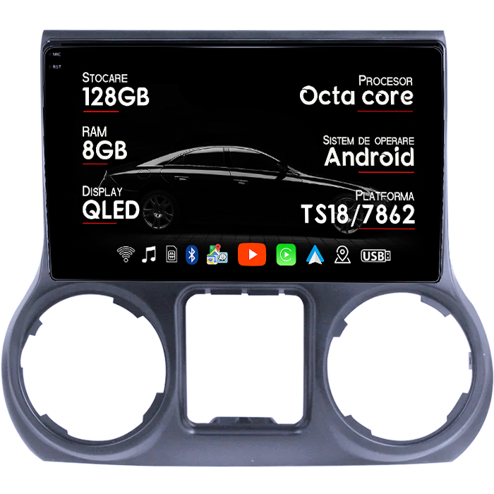 Navigatie dedicata JEEP Wrangler 2011- 2016, 8GB RAM 128GB ROM, Octacore, Platforma TS18, Android 14, Display QLED 10", Suporta camera 360", DSP, Carplay&Android Auto, SIM 4G, Ventilator Activ [1]