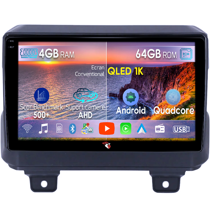 Navigatie dedicata Jeep Wrangler 2018-2019, 4GB RAM 64GB ROM, Octacore, Android 14, Display QLED 1K 9", Carplay&Android Auto, SIM 4G, Ventilator Activ [1]