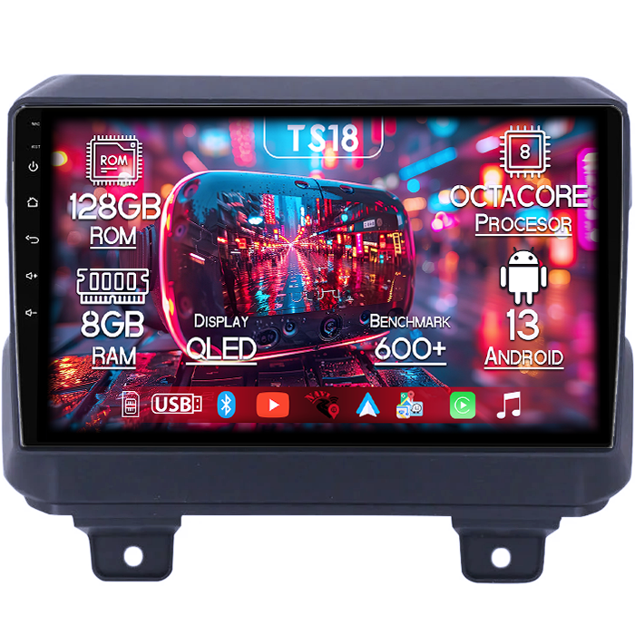 Navigatie dedicata Jeep Wrangler 2018-2019, 8GB RAM 128GB ROM, Octacore, Platforma TS18, Android 13, Display QLED 9”, Suporta camera 360º, DSP, Carplay&Android Auto, SIM 4G, Ventilator Activ [1]