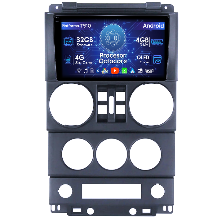 Navigatie dedicata Jeep Wrangler Rubicon 2008-2010, 4GB RAM 32GB ROM, Octacore, Android 14, Display QLED 1K 9", DSP, Carplay&Android Auto, SIM 4G, Bluetooth, Ventilator Activ [1]