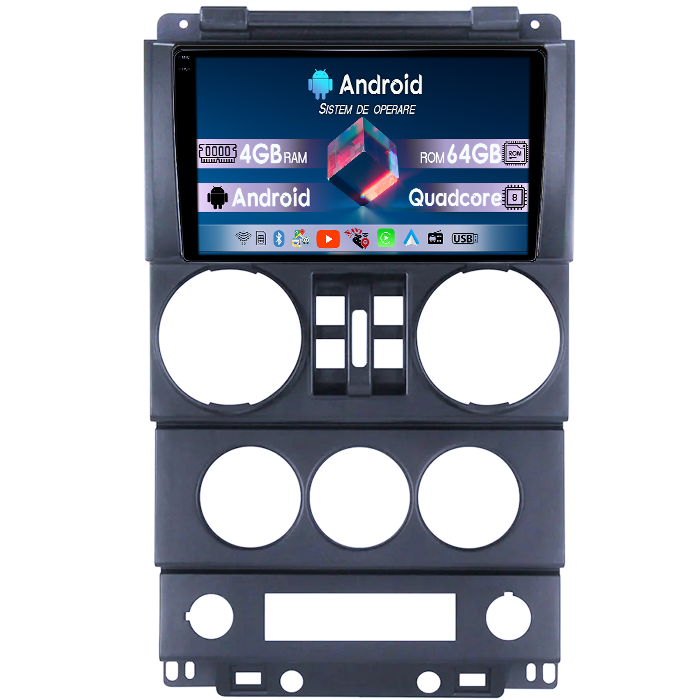 Navigatie dedicata Jeep Wrangler Rubicon 2008-2010, 4GB RAM 64GB ROM, Quad Core, Display 9" QLED 1K, Carplay, Android 14, Bluetooth, Magazin Play, Suport Camere AHD [3]