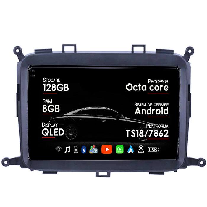 Navigatie dedicata KIA Carens 2013-2018, 8GB RAM 128GB ROM, Octacore, Platforma TS18, Android 14, Display QLED 9", Suporta camera 360", DSP, Carplay&Android Auto, SIM 4G, Ventilator Activ [1]