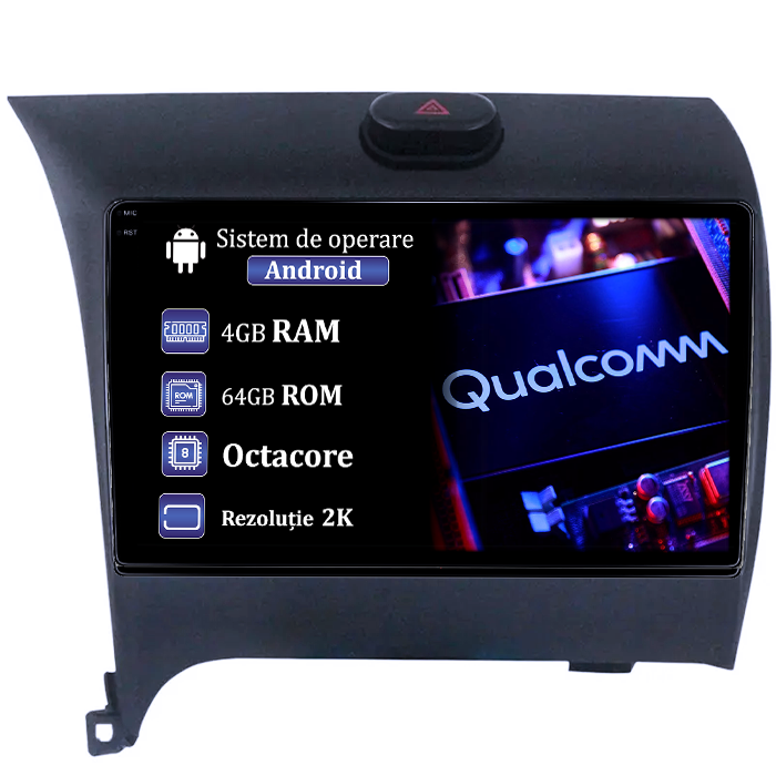 Navigatie dedicata Kia Cerato 2013-2017, 4GB RAM 64GB ROM, Procesor Qualcomm Octacore, Android 14, Rezolutie 2K, Display QLED 9", DSP, Carplay&Android Auto, SIM 4G [1]