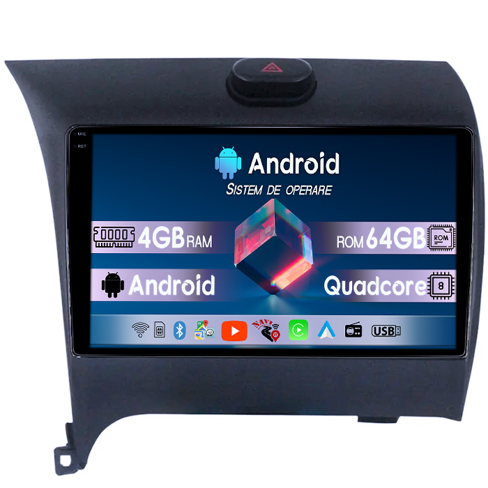 Navigatie dedicata Kia Cerato 2013-2017, 4GB RAM 64GB ROM, Quad Core, Display 9" QLED 1K, Carplay, Android 14, Bluetooth, Magazin Play, Suport Camere AHD [1]