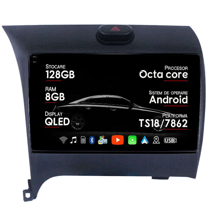 Navigatie dedicata Kia Cerato 2013-2017, 8GB RAM 128GB ROM, Octacore, Platforma TS18, Android 14, Display QLED 9", Suporta camera 360", DSP, Carplay&Android Auto, SIM 4G, Ventilator Activ [1]