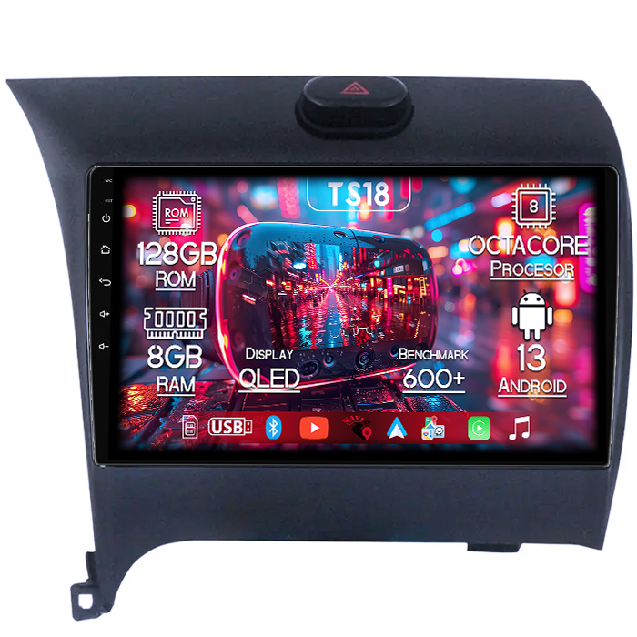 Navigatie dedicata Kia Cerato 2013-2017, 8GB RAM 128GB ROM, Octacore, Platforma TS18, Android 13, Display QLED 9”, Suporta camera 360º, DSP, Carplay&Android Auto, SIM 4G, Ventilator Activ [1]