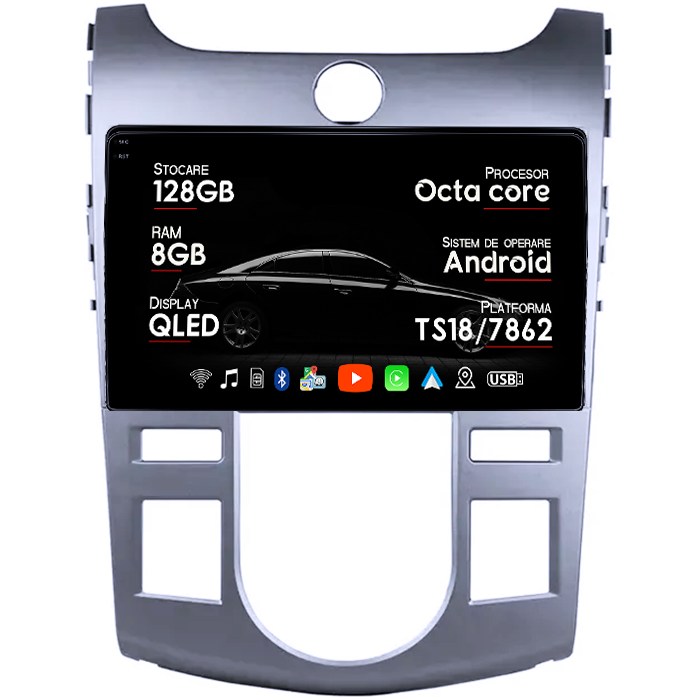 Navigatie dedicata Kia Forte Cerato 2008-2013, Black, 8GB RAM 128GB ROM, Octacore, Platforma TS18, Android 14, Display QLED 9", Suporta camera 360", DSP, Carplay&Android Auto, SIM 4G, Ventilator Ac [1]