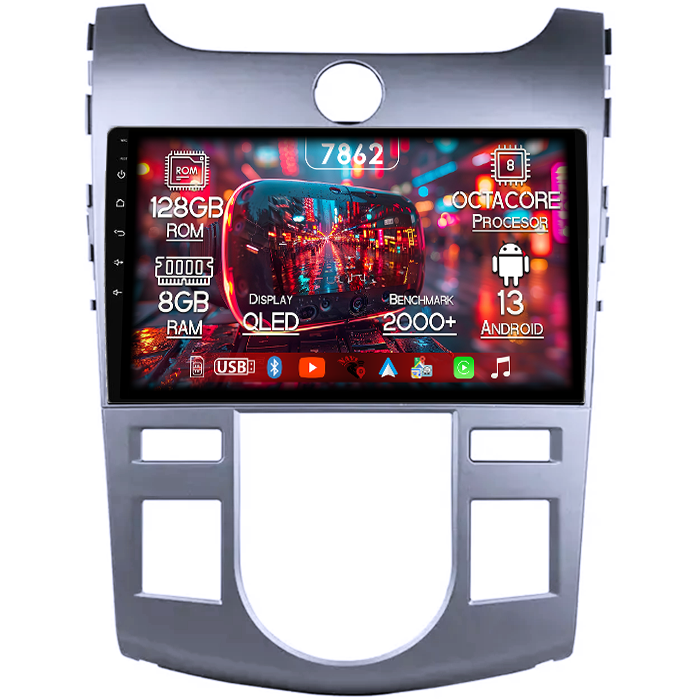 Navigatie dedicata Kia Forte Cerato 2008-2013, Black, 8GB RAM 128GB ROM, Octacore, Platforma 7862,Android 13, Display QLED 9”, Suporta camera 360º, DSP, Carplay&Android Auto, SIM 4G, Ventilator Activ [1]