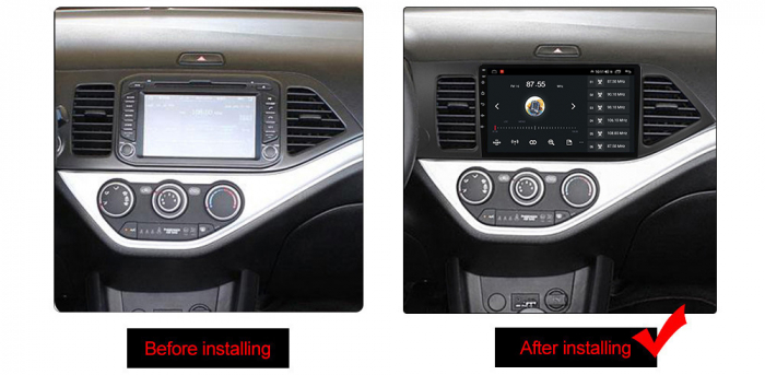 Navigatie dedicata Kia Morning Picanto 2011-2017, Black, 4 GB RAM 32 ROM, Android 13, Display QLED, 9",DSP, Carplay, Android Auto, Internet, Youtube , Waze , WI-FI , USB , Bluetooth , [6]