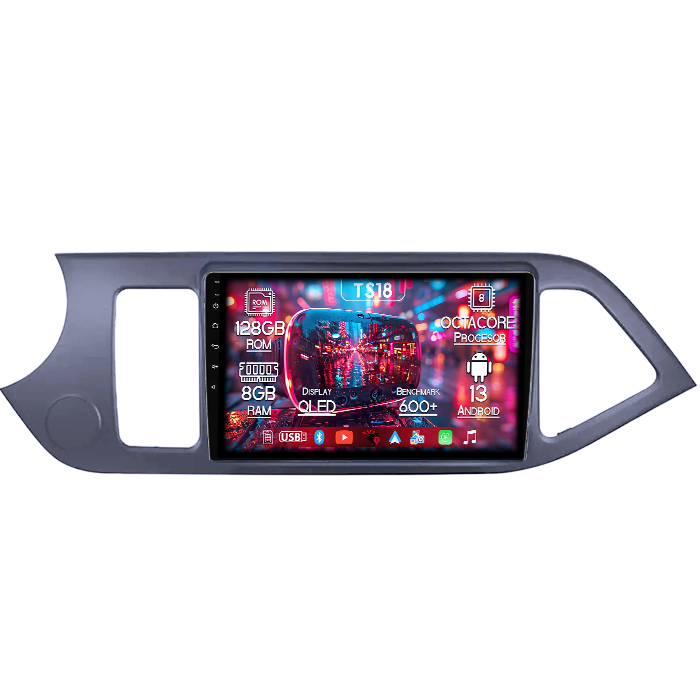 Navigatie dedicata Kia Morning Picanto 2011-2017, Black, 8GB RAM 128GB ROM, Octacore, Platforma TS18, Android 13, Display QLED 9”, Suporta camera 360º, DSP, Carplay&Android Auto, SIM 4G, Ventilator Ac [1]