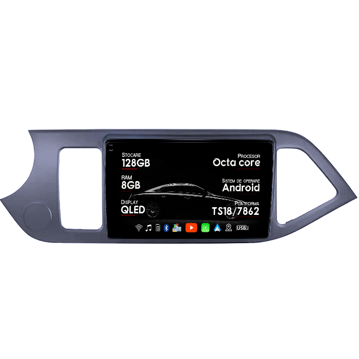 Navigatie dedicata Kia Morning Picanto 2011-2017, Black, 8GB RAM 128GB ROM, Octacore, Platforma TS18, Android 14, Display QLED 9", Suporta camera 360", DSP, Carplay&Android Auto, SIM 4G, Ventilator [1]