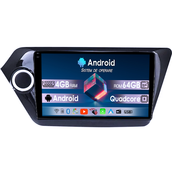 Navigatie dedicata Kia Rio 2011-2015, 4GB RAM 64GB ROM, Quad Core, Display 9" QLED 1K, Carplay, Android 14, Bluetooth, Magazin Play, Suport Camere AHD [1]