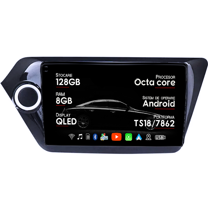 Navigatie dedicata Kia Rio 2011-2015, 8GB RAM 128GB ROM, Octacore, Platforma TS18, Android 14, Display QLED 9", Suporta camera 360", DSP, Carplay&Android Auto, SIM 4G, Ventilator Activ [1]