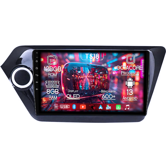 Navigatie dedicata Kia Rio 2011-2015, 8GB RAM 128GB ROM, Octacore, Platforma TS18, Android 13, Display QLED 9”, Suporta camera 360º, DSP, Carplay&Android Auto, SIM 4G, Ventilator Activ [1]