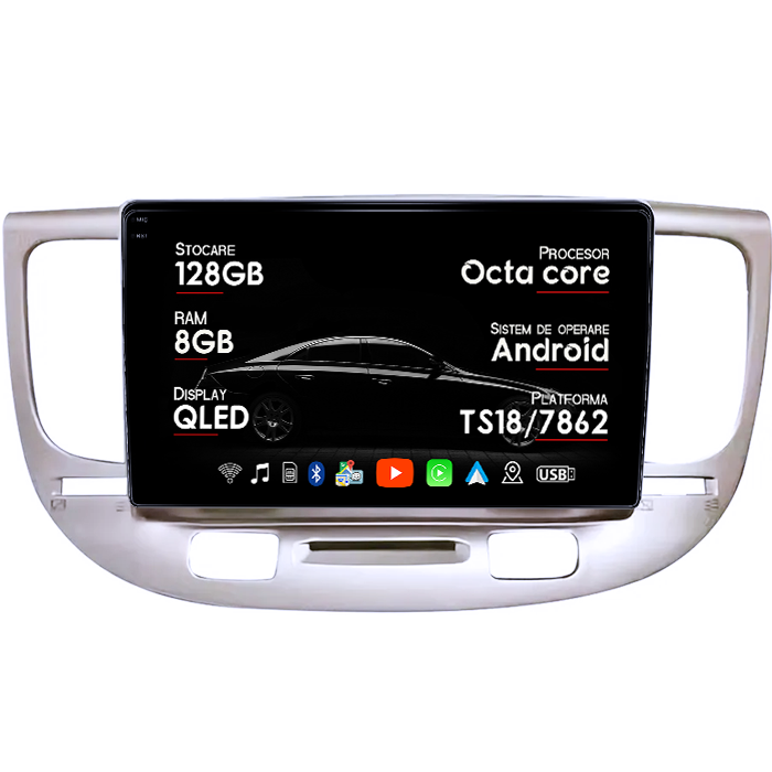 Navigatie dedicata Kia Rio2 2005-2011, 8GB RAM 128GB ROM, Octacore, Platforma TS18, Android 14, Display QLED 9", Suporta camera 360", DSP, Carplay&Android Auto, SIM 4G, Ventilator Activ [1]