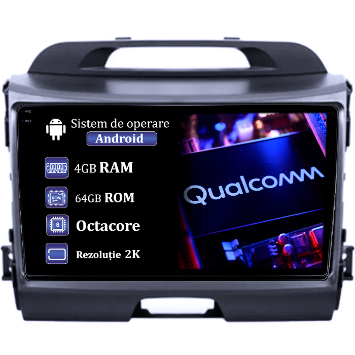 Navigatie dedicata Kia Sportage, 4GB RAM 64GB ROM, Procesor Qualcomm Octacore, Android 14, Rezolutie 2K, Display QLED 9", DSP, Carplay&Android Auto, SIM 4G [1]