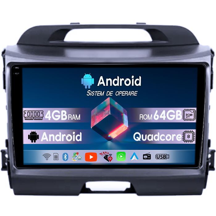 Navigatie dedicata Kia Sportage, 4GB RAM 64GB ROM, Quad Core, Display 9" QLED 1K, Carplay, Android 14, Bluetooth, Magazin Play, Suport Camere AHD [1]