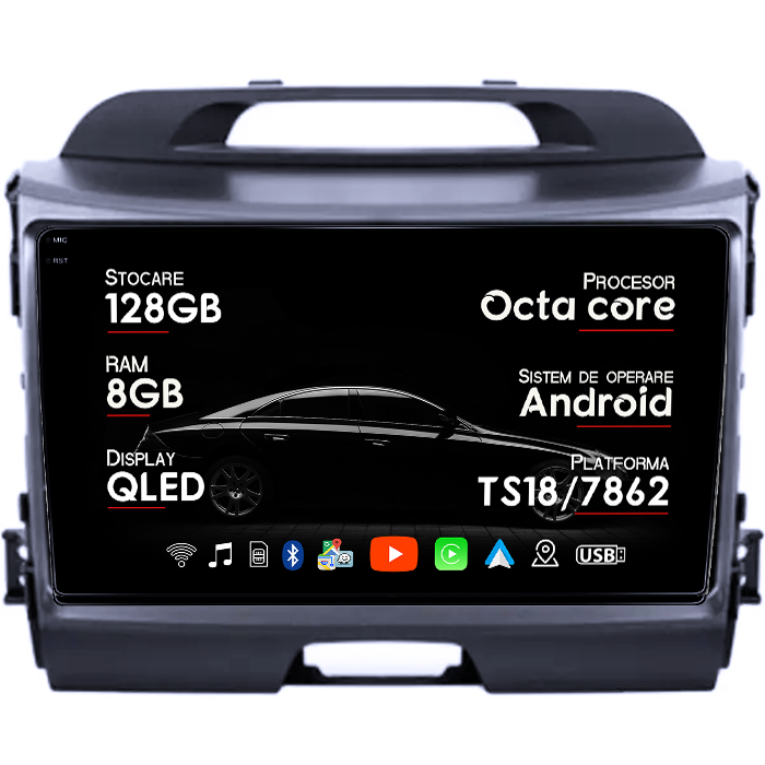 Navigatie dedicata Kia Sportage, 8GB RAM 128GB ROM, Octacore, Platforma TS18, Android 14, Display QLED 9", Suporta camera 360", DSP, Carplay&Android Auto, SIM 4G, V [1]