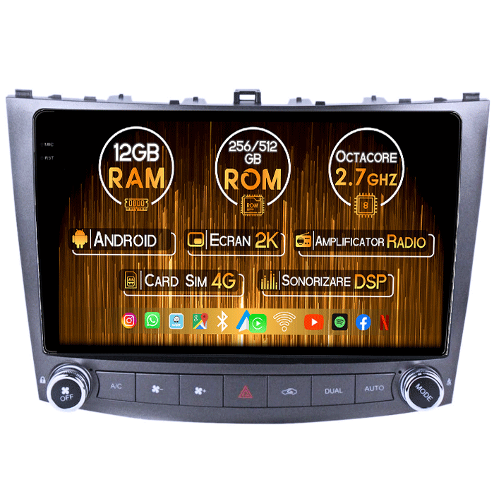 Navigatie dedicata Lexus IS250 2005-2013, 12GB RAM 256/512GB ROM, Android 13, Rezolutie 2K, Display QLED 9", DSP, Carplay&Android Auto, SIM 4G, Ventilator Activ, Suport Camere 360 [1]