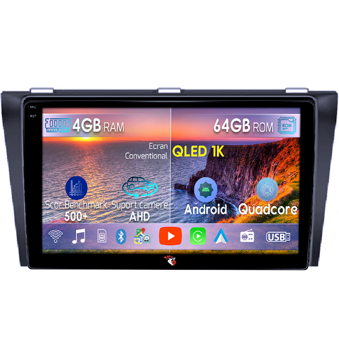 Navigatie dedicata Mazda 3 2004-2009, 4GB RAM 64GB ROM, Octacore, Android 14, Display QLED 1K 9", Carplay&Android Auto, SIM 4G, Ventilator Activ [1]