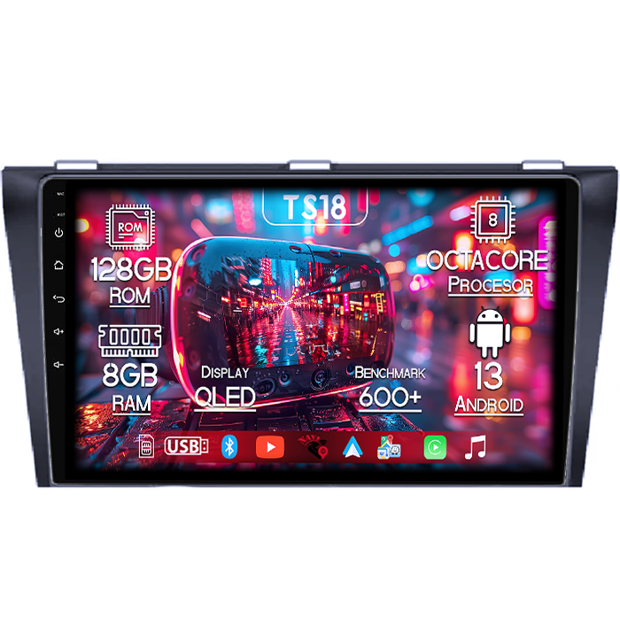 Navigatie dedicata Mazda 3 2004-2009, 8GB RAM 128GB ROM, Octacore, Platforma TS18, Android 13, Display QLED 9”, Suporta camera 360º, DSP, Carplay&Android Auto, SIM 4G, Ventilator Activ [1]