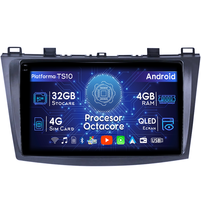 Navigatie dedicata Mazda 3 2010-2012, 4GB RAM 32GB ROM, Octacore, Android 14, Display QLED 1K 9", DSP, Carplay&Android Auto, SIM 4G, Bluetooth, Ventilator Activ [1]