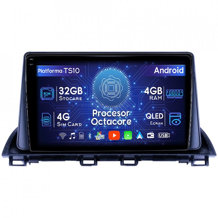Navigatie dedicata Mazda 3 2013-2019, 4GB RAM 32GB ROM, Octacore, Android 14, Display QLED 1K 9", DSP, Carplay&Android Auto, SIM 4G, Bluetooth, Ventilator Activ [1]