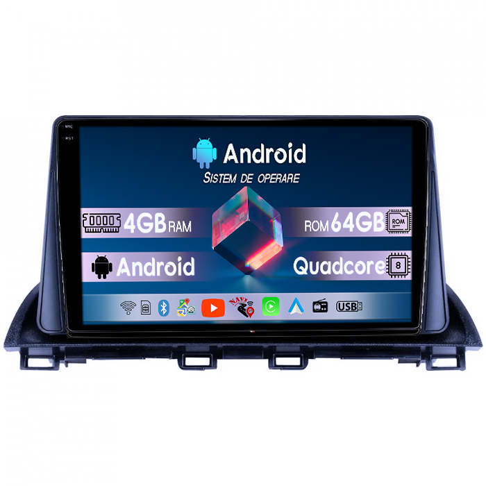 Navigatie dedicata Mazda 3 2013-2019, 4GB RAM 64GB ROM, Quadcore, Android 14, Display QLED 1K, 9", DSP, Carplay&Android Auto, Suport camere AHD [1]