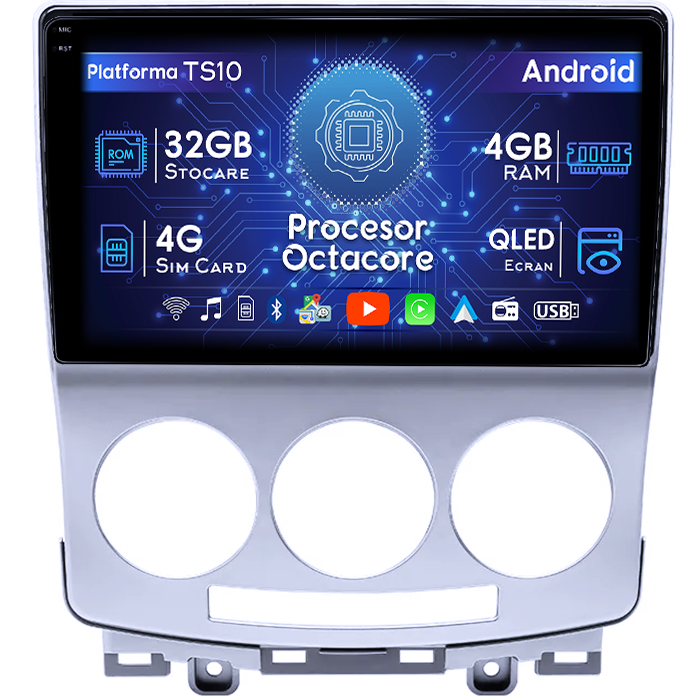 Navigatie dedicata Mazda 5 2005-2010, 4GB RAM 32GB ROM, Octacore, Android 14, Display QLED 1K 9", DSP, Carplay&Android Auto, SIM 4G, Bluetooth, Ventilator Activ [1]