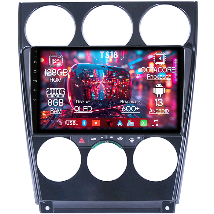 Navigatie dedicata Mazda 6 2002-2008, 8GB RAM 128GB ROM, Octacore, Platforma TS18, Android 13, Display QLED 9”, Suporta camera 360º, DSP, Carplay&Android Auto, SIM 4G, Ventilator Activ [1]
