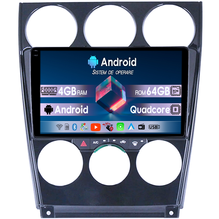 Navigatie dedicata Mazda 6 2004-2015, 4GB RAM 64GB ROM, Quad Core, Display 9" QLED 1K, Carplay, Android 14, Bluetooth, Magazin Play, Suport Camere AHD [1]