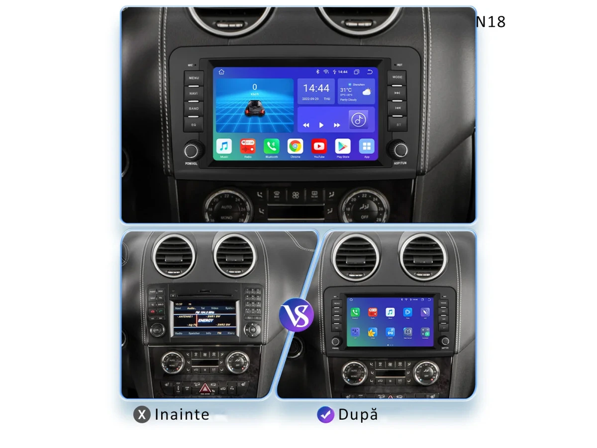 Navigatie dedicata Mercedes ML Butoane W164 2005-2012, 12GB RAM 256GB ROM, Android 13, Rezolutie 2K, Display QLED, 9", DSP, Carplay, Android Auto, Internet, Youtube [5]