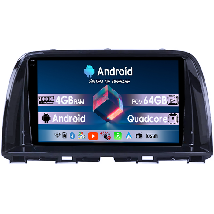 Navigatie dedicata Mazda CX5 2012-2017, 4GB RAM 64GB ROM, Quad Core, Display 9" QLED 1K, Carplay, Android 14, Bluetooth, Magazin Play, Suport Camere AHD [1]