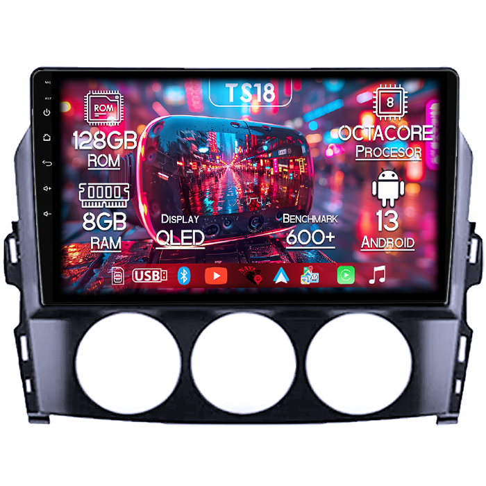 Navigatie dedicata Mazda MX-5 2008-2015, 8GB RAM 128GB ROM, Octacore, Platforma TS18, Android 13, Display QLED 9”, Suporta camera 360º, DSP, Carplay&Android Auto, SIM 4G, Ventilator Activ [1]