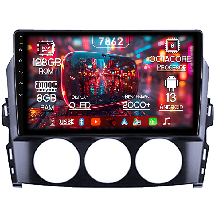 Navigatie dedicata Mazda MX-5 2008-2015, 8GB RAM 128GB ROM, Octacore, Platforma 7862,Android 13, Display QLED 9”, Suporta camera 360º, DSP, Carplay&Android Auto, SIM 4G, Ventilator Activ [1]