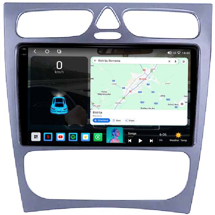 Navigatie dedicata Mercedes C-Class W203 2000-2004, 4GB RAM 64GB ROM, Octacore, Android 14, Display QLED 1K 9", Carplay&Android Auto, SIM 4G, Ventilator Activ [2]