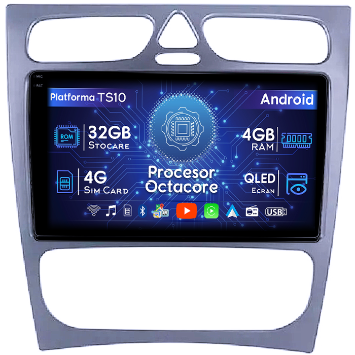 Navigatie dedicata Mercedes C Class W203, CLK W209 2000-2005, 4GB RAM 32GB ROM, Octacore, Android 14, Display QLED 1K 9", DSP, Carplay&Android Auto, SIM 4G, Bluetooth, Ventilator Activ [1]