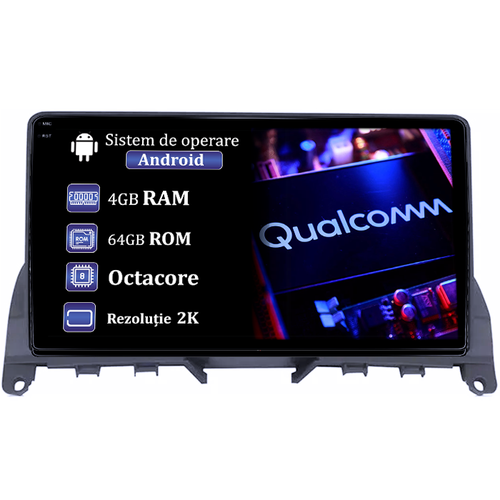Navigatie dedicata Mercedes C Class W204 2006-2012, 4GB RAM 64GB ROM, Procesor Qualcomm Octacore, Android 14, Rezolutie 2K, Display QLED 9", DSP, Carplay&Android Auto, SIM 4G [1]